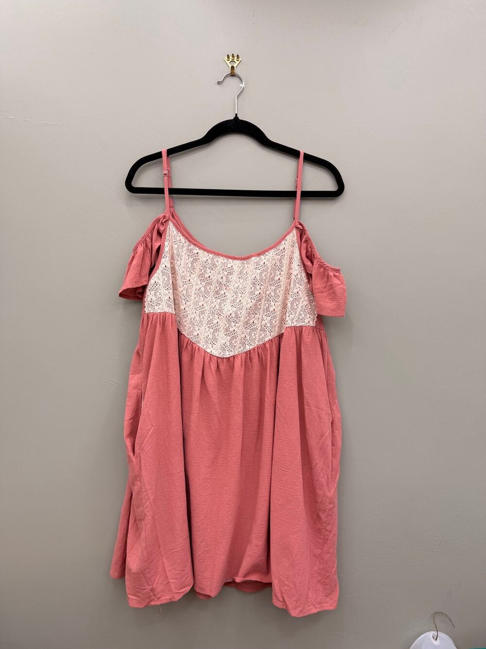 Listicle Babydoll Dress L Coral Lace Cold Shoulder Cotton Boho Cottagecore